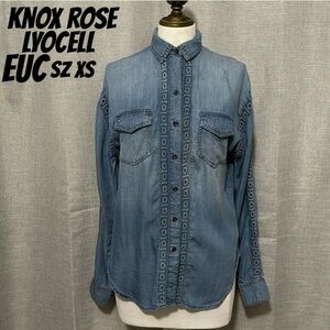 Knox Rose 100% Lyocell Button Down Shirt-Sz XS-Denim Color Blue-Lightweight-EUC